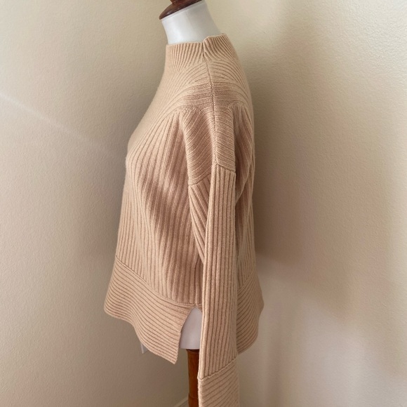 Club Monaco Women’s Cashmere Ribbed Mock Neck Sweater Beige Size M Knit Pullover - Picture 2 of 6